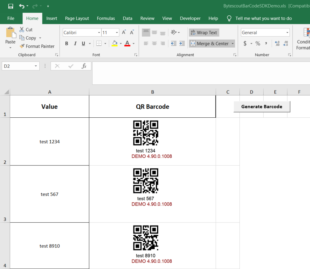 Excel QR Code Generator VBA from Cells, Source Codes - ByteScout