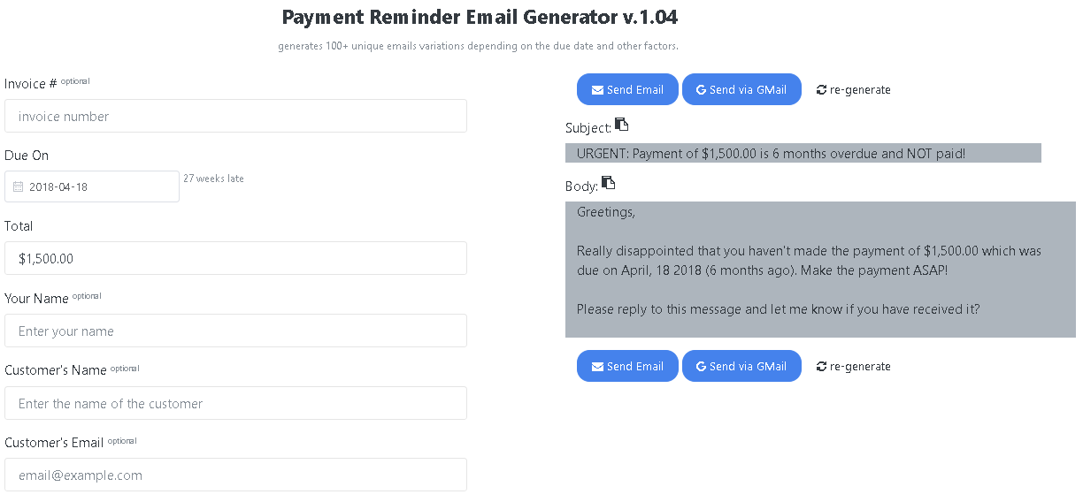 Payment Reminder Email Generator