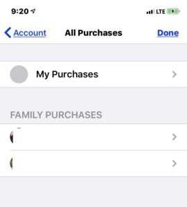 shared access to purchases from family access in App store on iOS