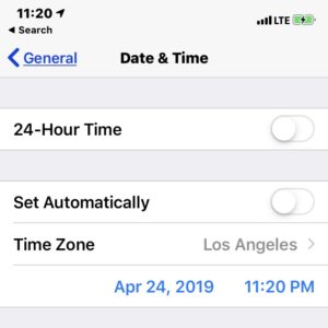 manually changing date and time in ios settings