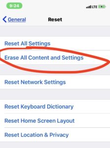 hard reset option in ios settings allowing completely reset screentime protection on ios device