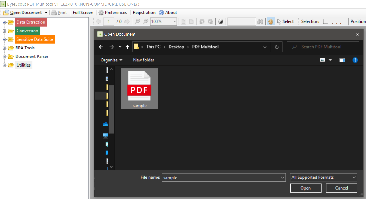 Open Sample PDF in PDF Multitool