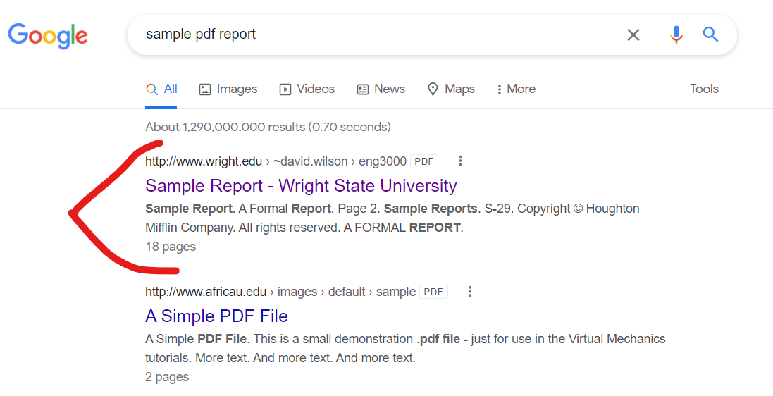 sample PDF report found by googling for PDF sample report