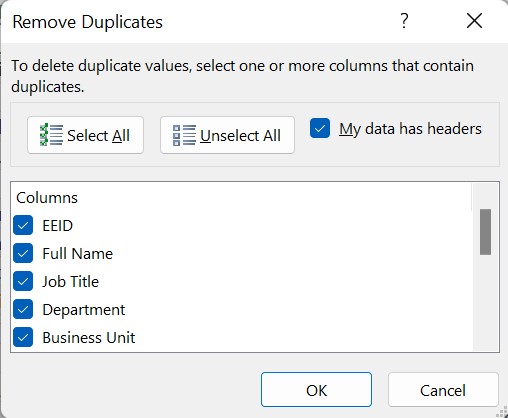Duplicates Removal in Excel