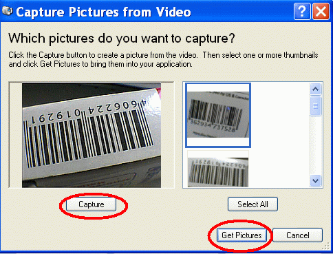 Capture barcode image from video