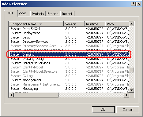 Add reference to System.Drawing assembly and click OK