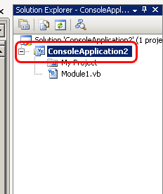 Select ConsoleApplication2 in the Solution Explorer