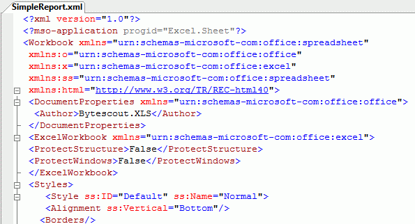 xml sample namespace document with Bytescout XLS Excel XML Convert document using into format