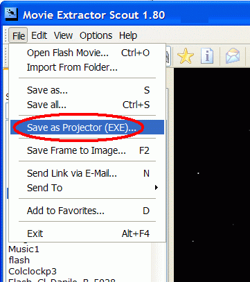 Save As Projector command creates Flash projector file