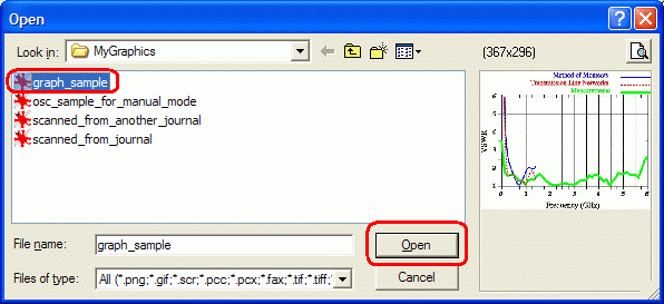 Open dialog to open image with graph