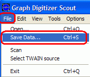Save Data command in File menu to save digitized graph data to file
