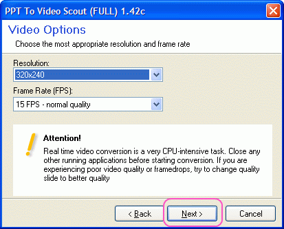 Select frame rate and resolution