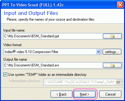 PPT To VIdeo Scout started with presentation files selected