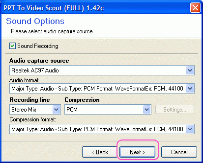 Sound recording options