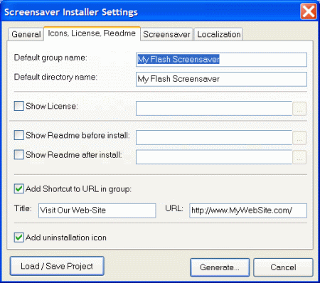 Customize swf screensaver icon and installer text
