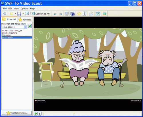 SWF To Video Scout main window with flash animation displayed in it