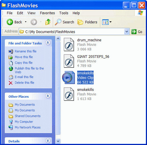 Folder with AVI file converted from source flash movie file