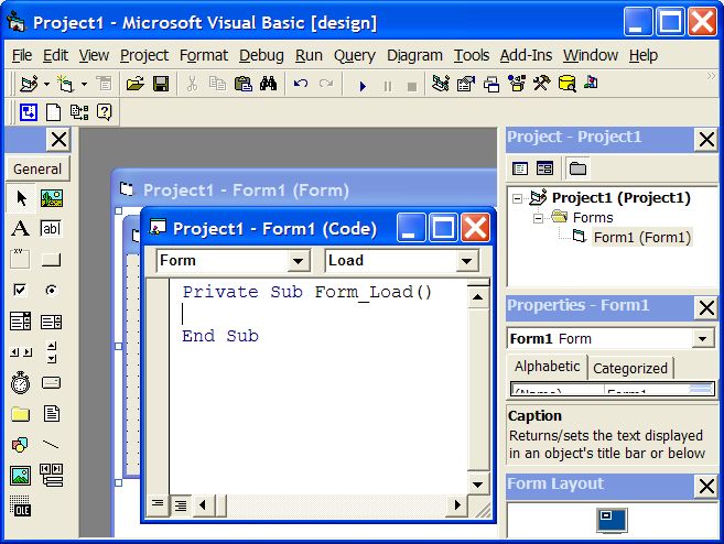 Visual Basic form load event code handler auto generated