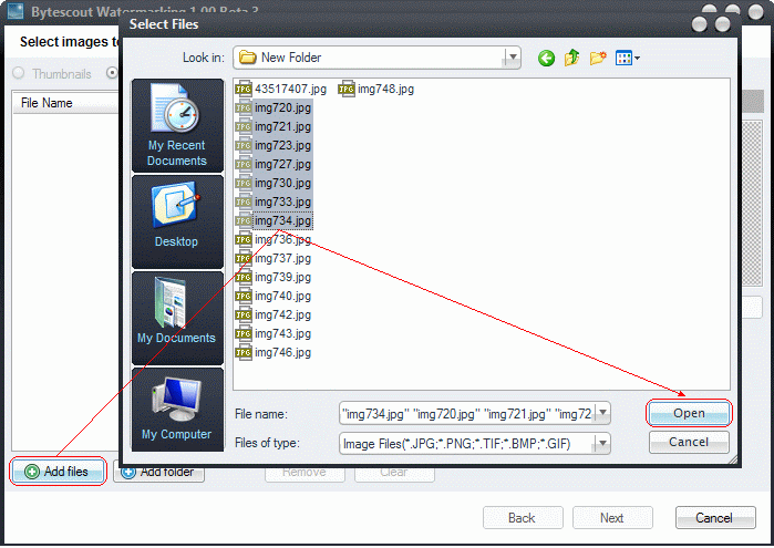 Select mutliple images  for batch watermarking input