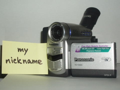 Camcorder item for sale photo with your nickname written on the snippet