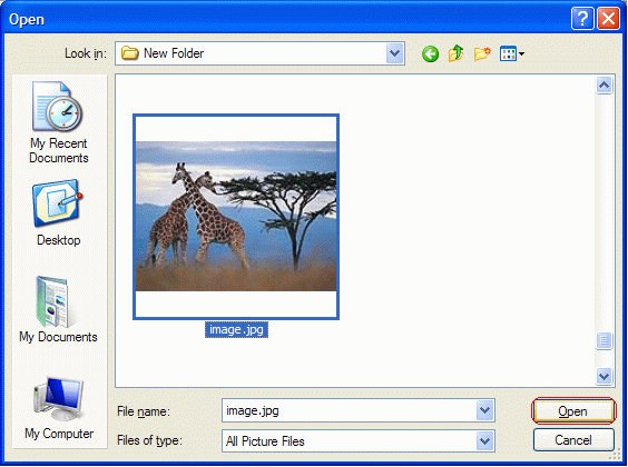 Select picture to open in Windows Paint and click Open button