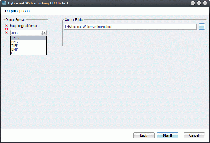 Select output folder 