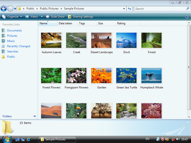 Pictures folder with sample pictures