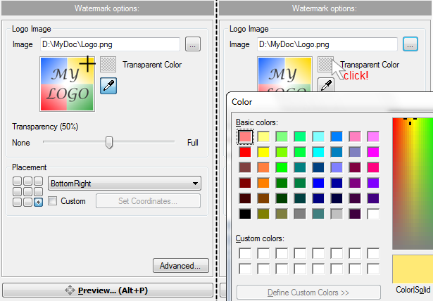 Select color to be transparent