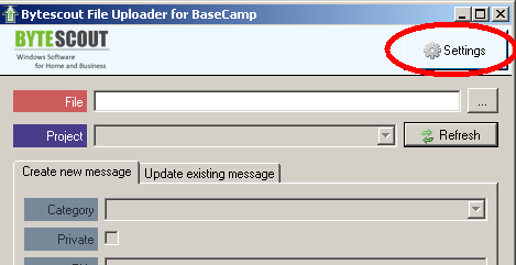 File Uploader for BaseCamp main window