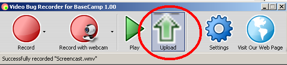 Click Upload button to upload recorded video into your BaseCamp account