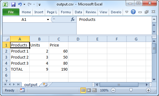 Output CSV file with data extracted from PDF table